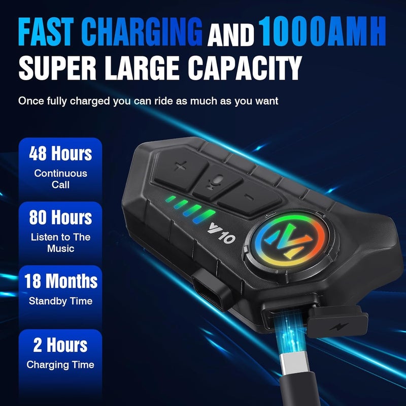 FEYA Motorcycle Helmet Speakers High Battery Life Helmet Headphone IPX6 Automatic Answer/Call Music Control/Intelligent Noise/Wake up Siri, 2 Different Types of Mic - Compatible with All Helmets - Image 3